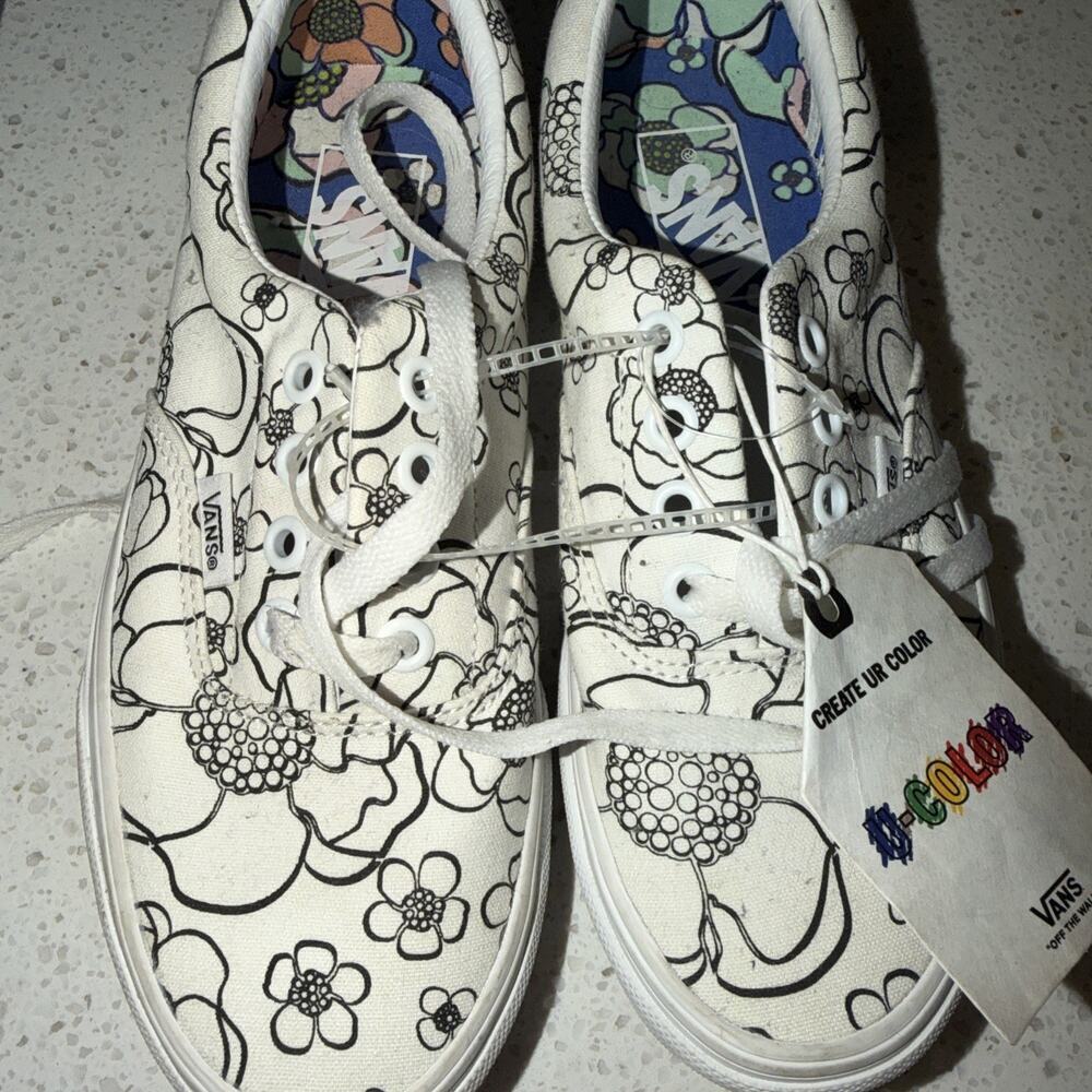 Brand New Vans Color U Floral White Shoes Canvas Womens Size 6 Create Your Color - Picture 1 of 8
